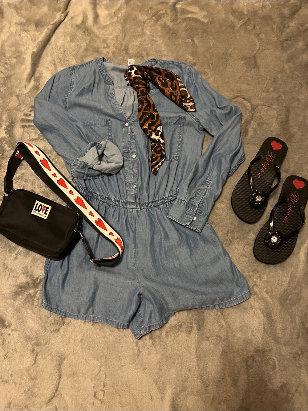 Old Navy Light Blue Denim Long-Sleeve Romper